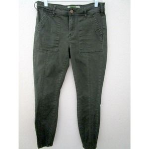 Anthropologie Ankle Pants Army Green Women's Size 28 Square Pockets Front Seamed